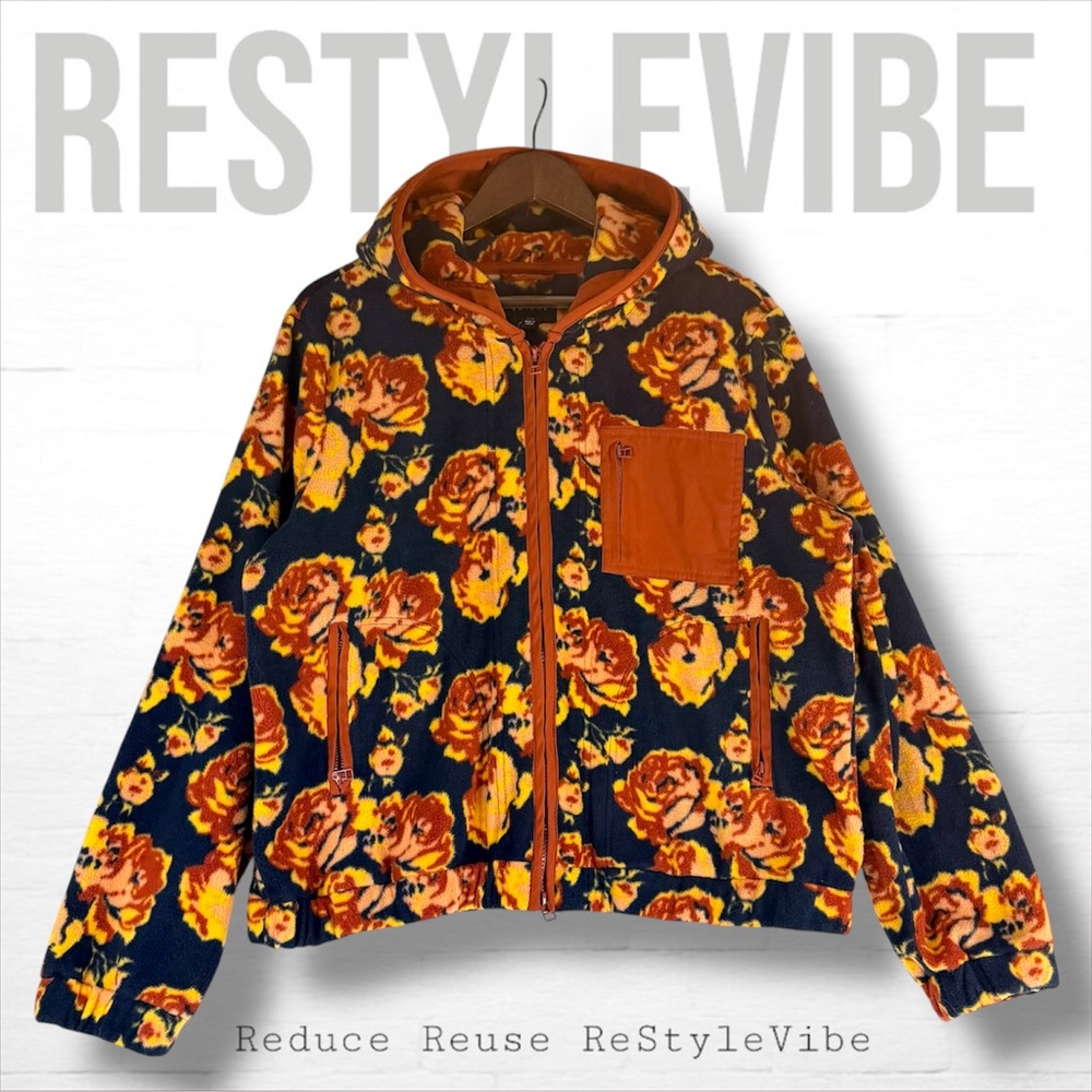 TRIBAL Women’s Size 6/L Jacket Coat Fleece Zipper Closure Floral Hooded Warm